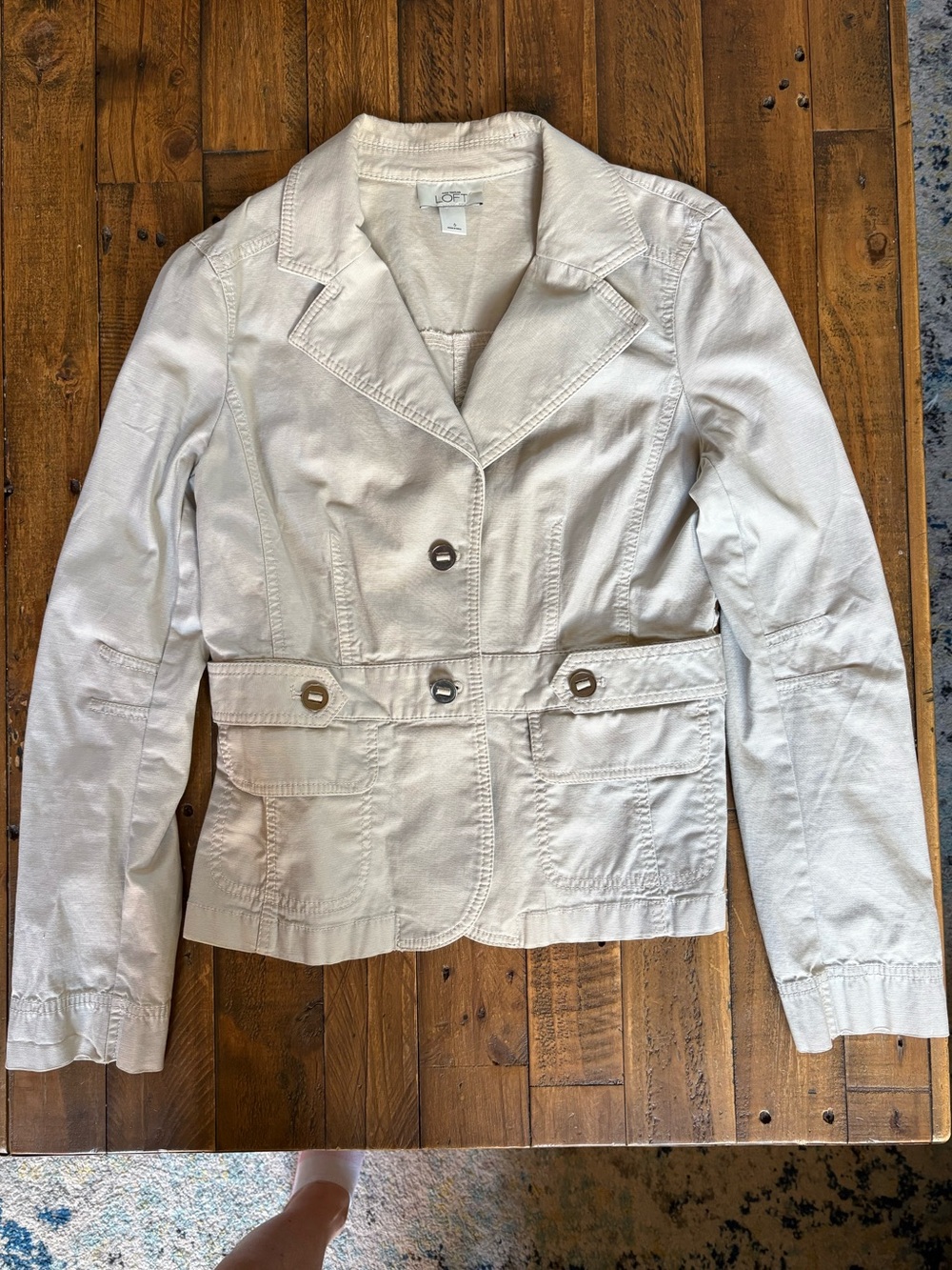 LOFT Light Cream Button-Front Tailored Jacket